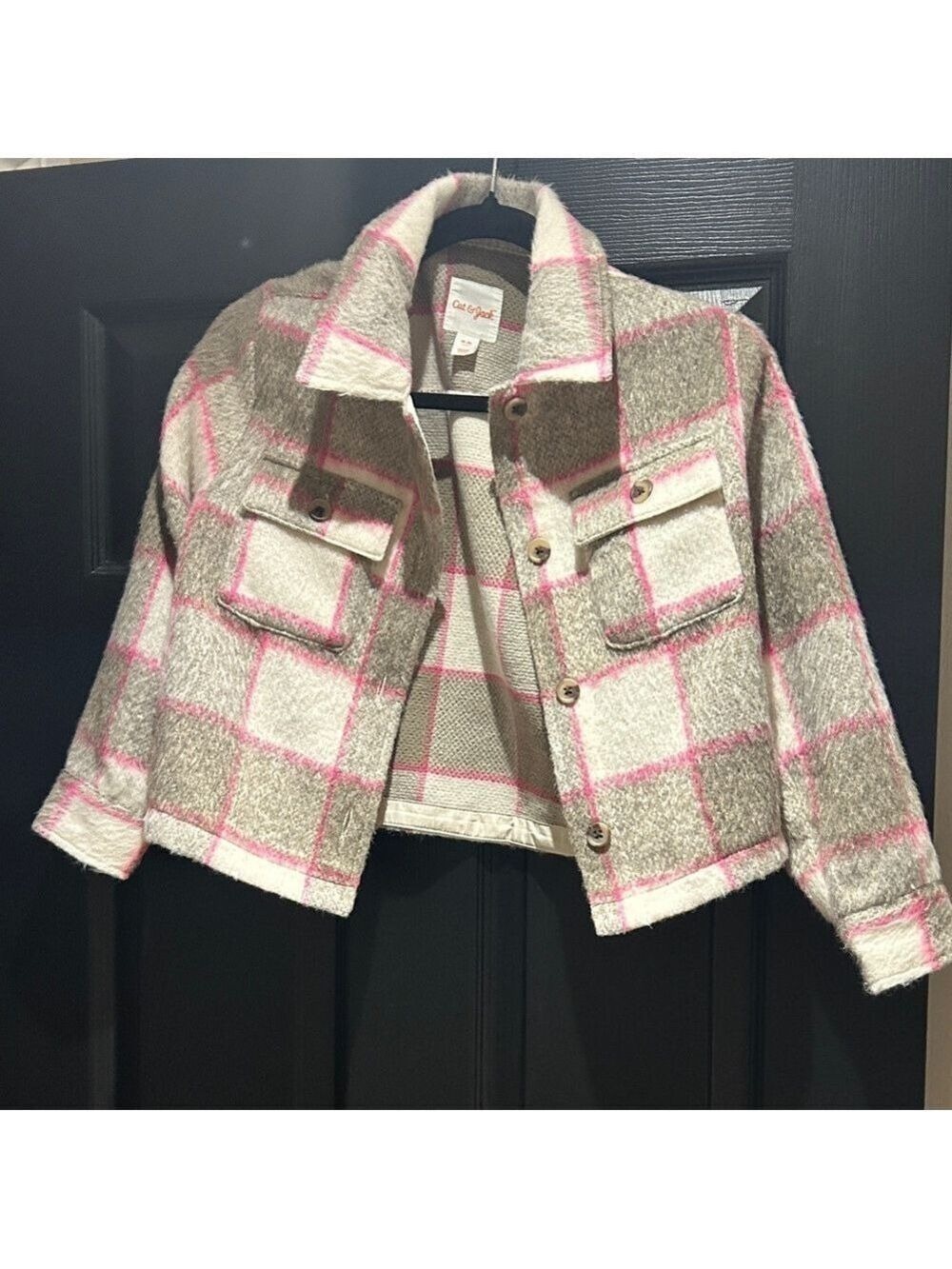 Cat & Jack Pink and Gray Checkered Brushed Jacket